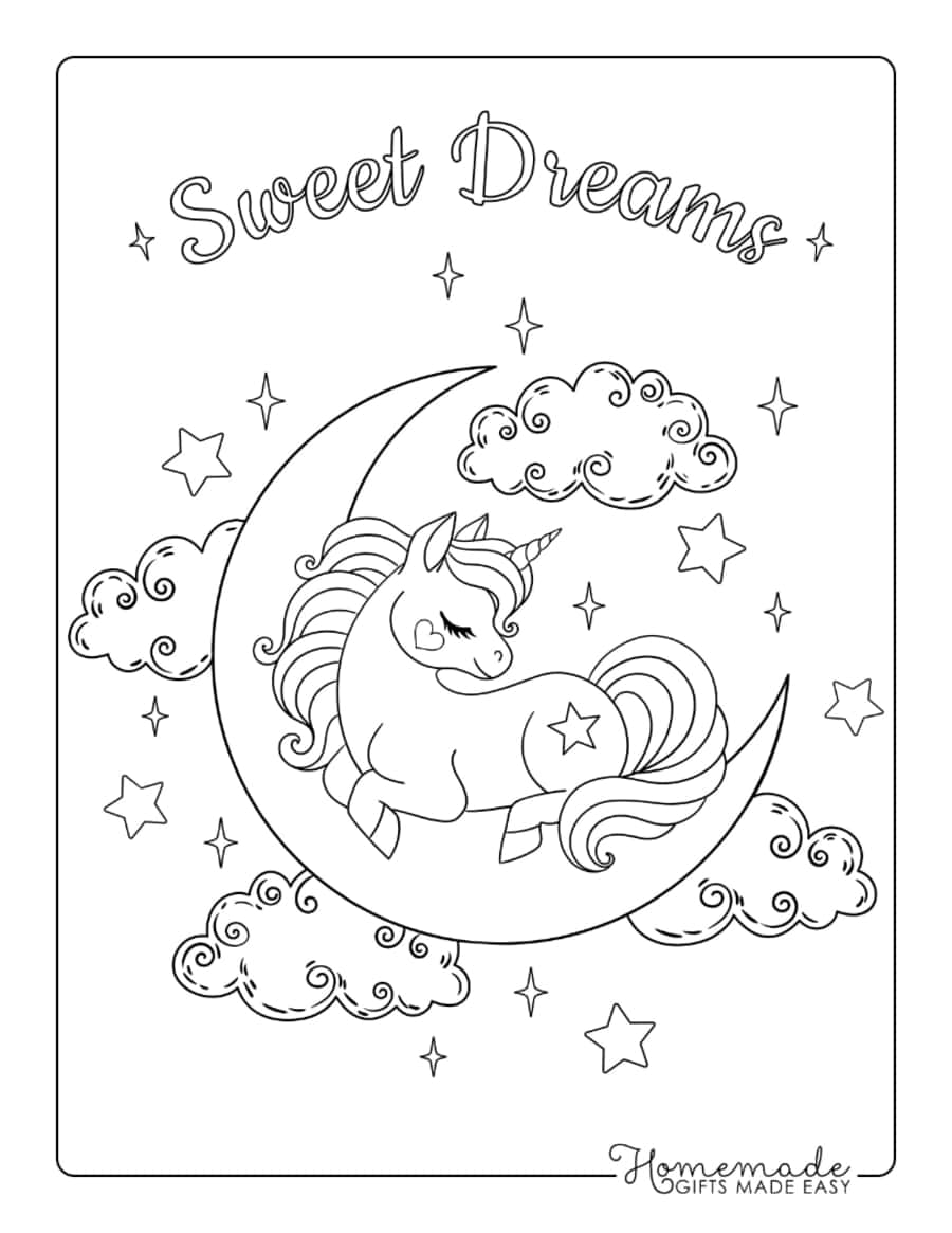 Sweet Dreams Stars Moon Sleeping Unicorn Kids Coloring Pages Pdf Free Vectors